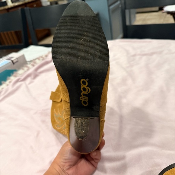 Dingo Tan Suede Heeled Boots with Blue Accents - Picture 9 of 11